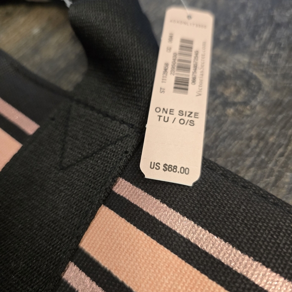 🩷NEW Victoria's Secret Black and Pink Striped Tote Bag - Picture 5 of 6